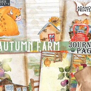 Autumn Farm Junk Journal Pages, Journal Kit, Farm Animals, Fall Festival, Pumpkin Paper, Ephemera Paper, Collage Sheets, Printable Paper