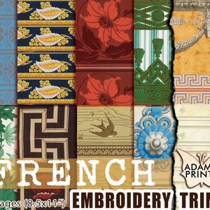 French Embroidery Trims, Junk Journaling Kit, Paper for Journal Kit, Wallpaper Digital, Digital Paper, Printable Background, Flower
