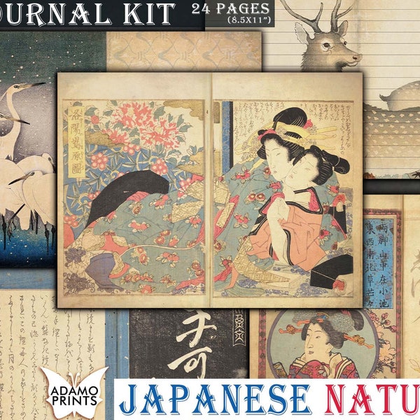 Japanese Nature Journal Kit, Journal Page, Asian Journal Pack, Digital Junk Journal Kit, Ephemera Journal, Scrapbook Japan Vintage