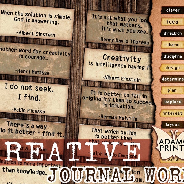 クリエイティブジャーナルの単語、ジャンクジャーナルの単語、ジャーナルのプロンプト、ジャンクジャーナル、定義、ミックスメディア、アートエフェメラ、印刷可能な引用句
