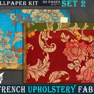 Franse bekledingsstof Set2, textielbloemmotief, papier voor dagboekkit, digitaal behang, digitaal papier, afdrukbare achtergrond