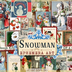 Sneeuwpop, digitale vintage kunst, december, Kerstmis, collageblad Kerstmis, vintage sneeuwpop, plakboek, ongewenste dagboek, ATC, downloaden