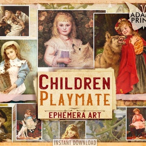 Kinder Spielkamerad, Kinder Digitales Papier, Journal Karten, Vintage Kunst, Ephemera, druckbare Bilder, ATC, Scrapbook, digitale Collage