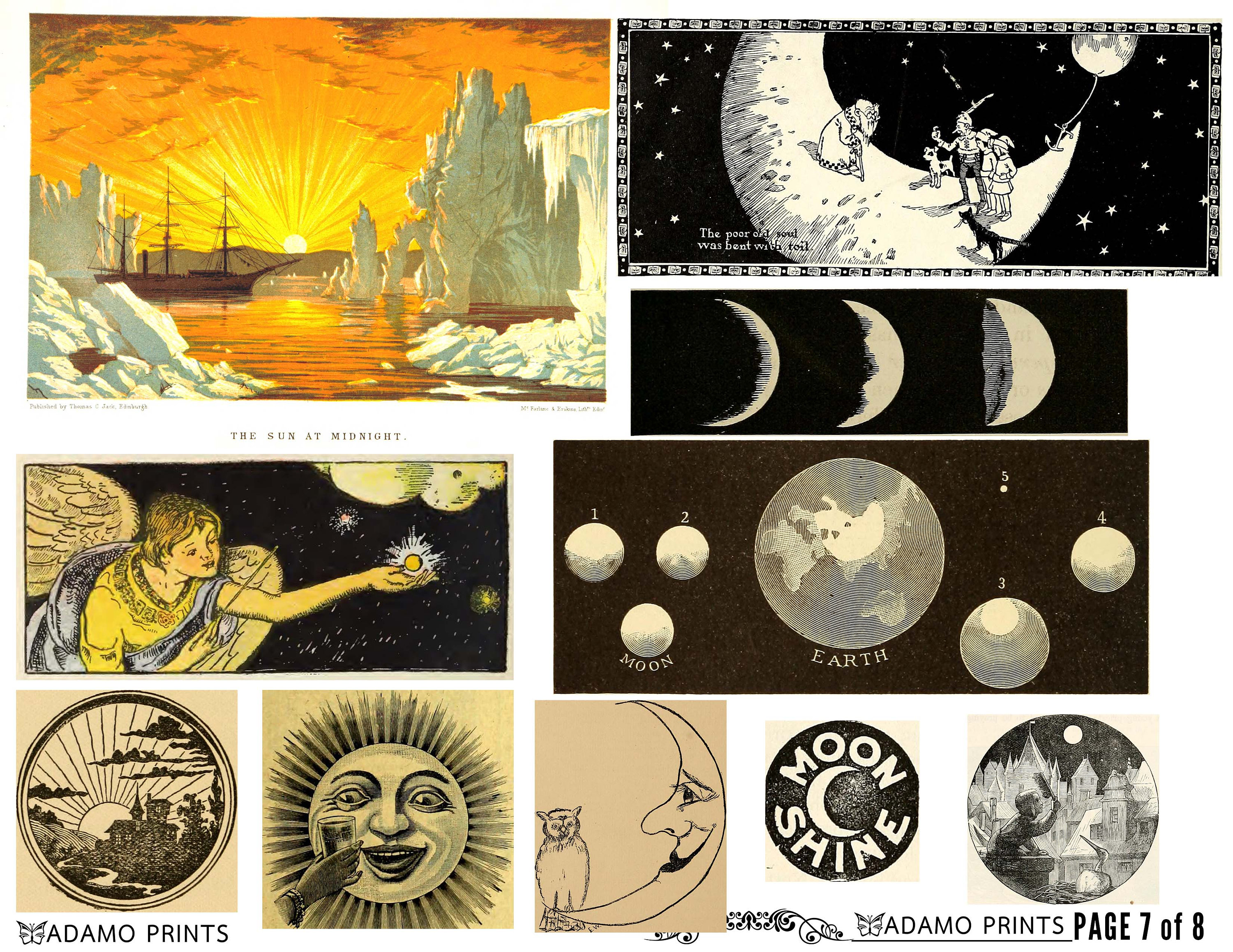 Sun Moon Stars Ephemera: Vintage Art Prints (digital Image) - Etsy, image size:3000x2318