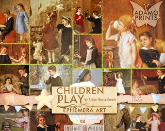 Children Play, Ephemera Junk Journal, Ephemera Classics, Painting, Digital Images, Scrapbook Ephemera, Digital Collage, Printable Images