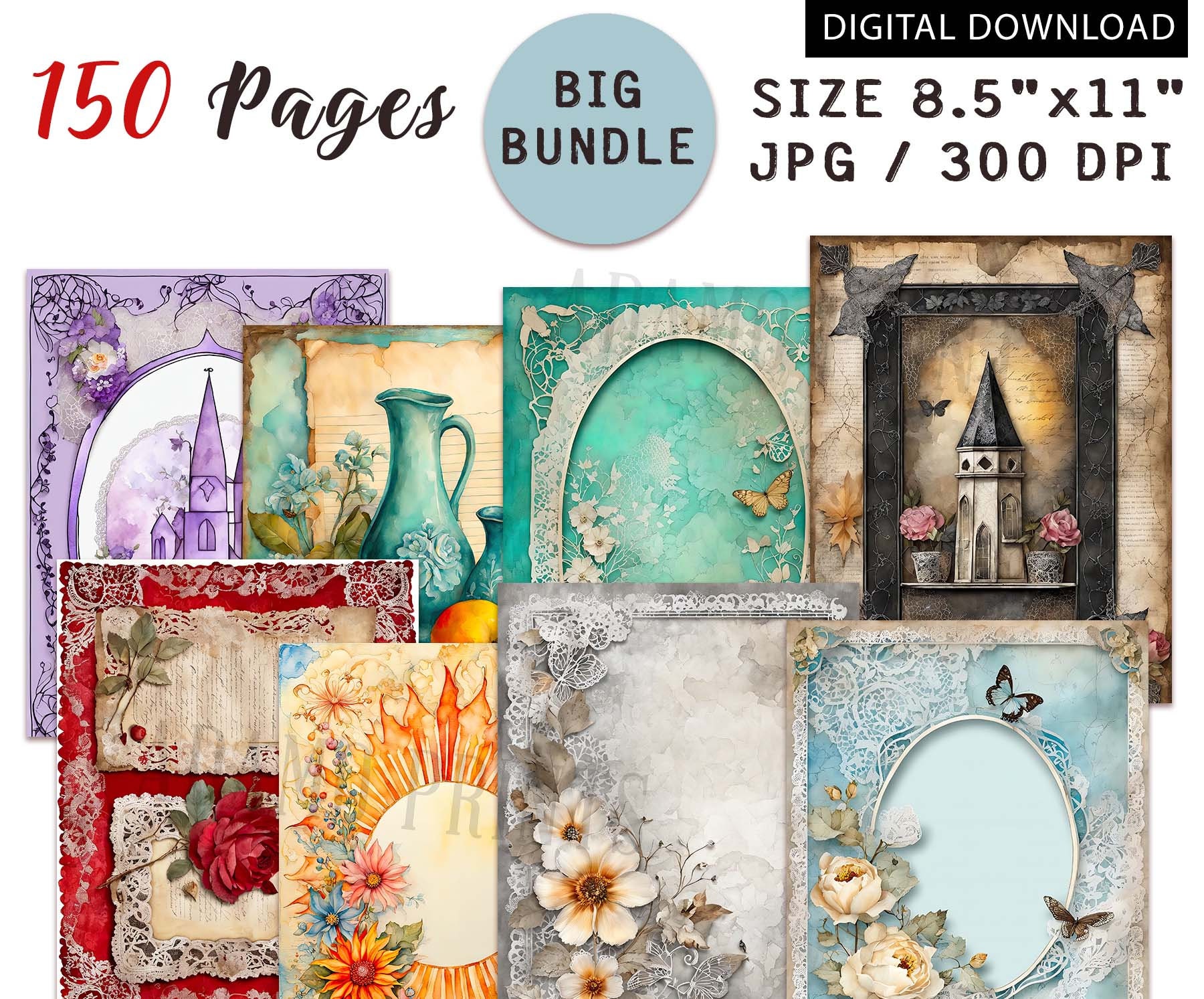 Treasure Trove BUNDLE Shabby Chic Lace Paper Junk Journal Paper ...