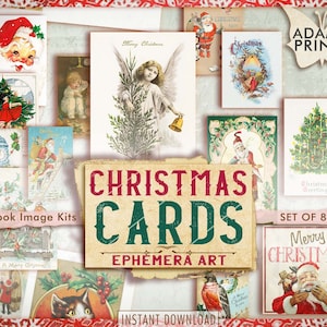 Kerstkaarten, december, Kerstman, geschenken, ATC, collageblad Kerstmis, vintage kaarten, plakboek, junk journal, collageblad, download