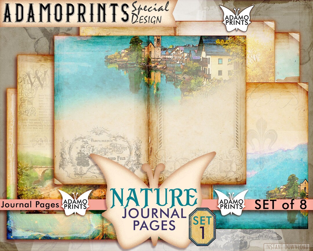 Nature Journal Pages Set1, Collage Sheet, Coffee Dyed, Printable ...