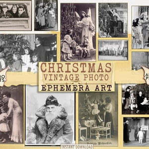 Kerst Vintage Foto, December, Kerstkaarten, Collageblad Kerstmis, Vintage Kaarten, Scrapbook, Junk Journal, ATC, Download