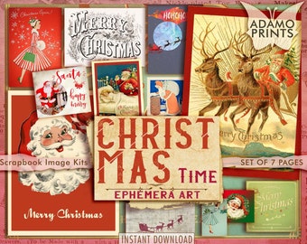 Christmas Time, December, Christmas Cards, Collage Sheet Christmas, Vintage Cards, Scrapbook, Junk Journal, ATC, Download