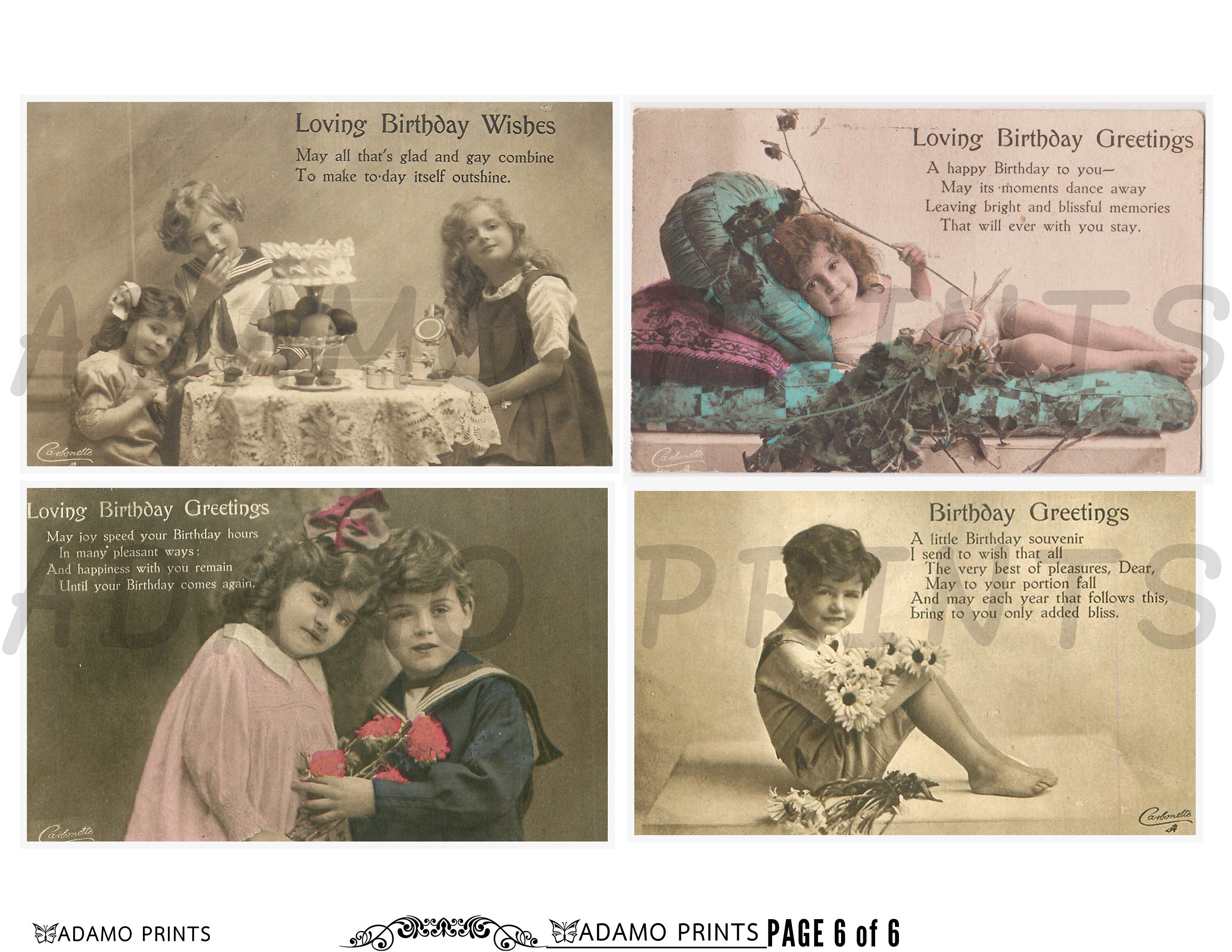 Birthday Postcards Digital Set2 Children Greeting Cards ATC | Etsy