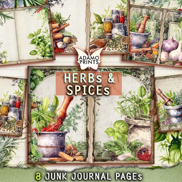 Herbs And Spices Junk Journal Pages, Spices & Herb Journal Kit, Printable Herbs, Collage Sheets, Ephemera Botanical Journal Kit, Scrapbook