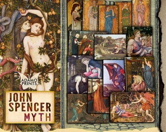 John Spencer Myth, Pre-Raphaelite Art, Digital Print, Vintage Art, Ephemera Classics, Antique Digital Print, Aged Printable Painting