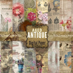 Aged Paper, Digital Paper Pack, Antique Pages, Vintage Ads, Shabby Decor Paper, Vintage Paper, Grunge, Ephemera Background, Download