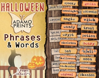 Halloween Phrases & Words, Junk Journaling Words, Journal Quotes, Junk Journal Kit, Definition, Mixed Media, Art Ephemera, Printable Quotes