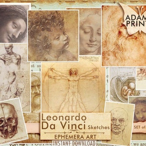 Gli schizzi di Leonardo Da Vinci, Immagini digitali, Ephemera, Immagini stampabili, Arte vintage, Download istantaneo, Carta digitale, Scrapbook