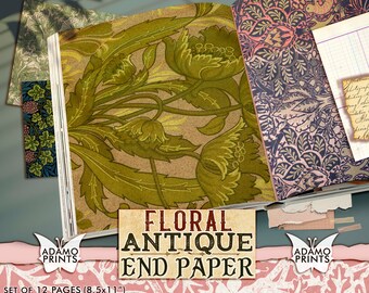 Floral Antique End Paper: Junk Journal Kit (Digital Download)