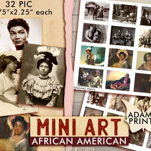 Mini Art - African American, Miniature Images, Vintage Art, Embellish Supplies, Digital Image, Ephemera Classics, Journal Kit, Scrapbook Art
