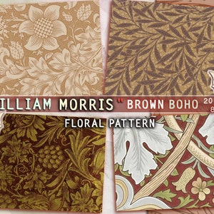 Braunes Boho Blumenmuster von William Morris, viktorianische Tapete, digitales Papier, Junk Journal, druckbarer Hintergrund, Scrapbook Kit