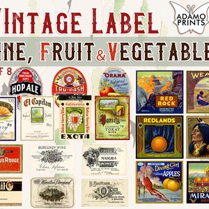Vintage Label, Vintage Crate Label, Digital Labels, Collage Sheet, Junk Journaling Kit, Digital Kit, Ephemera Labels, Journal Labels