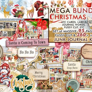Christmas Mega Bundle, Junk Journal Kit, Pingeliger Schnitt, ATC Karten, Schneemann, Weihnachtsmann, Werbung, Foto, Scrapbook, Verzierung, Anhänger