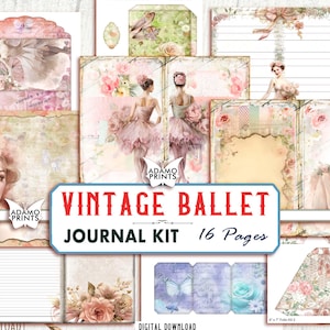 Vintage Ballet Journal Kit, Journal Pages, Ballerina Collage Sheets, Woman Dance, Ephemera Printable, Lined & Blank Journal, Scrapbook Paper