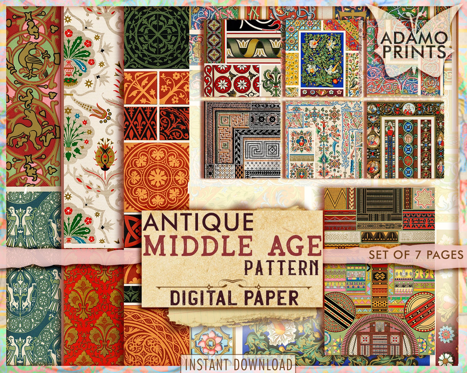 Antique Middle Age Pattern Antique Wallpaper Digital Etsy