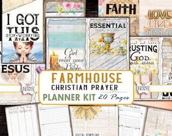 Christian Farmhouse Prayer Junk Journal Kit: Printable Collage Sheets (PDF)