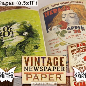 Vintage Newspaper, Poster, Shabby Paper Pack, Wall Art, Junk Journaling Kit, Mermaid, Women, Printable Collage Sheets, Ephemera