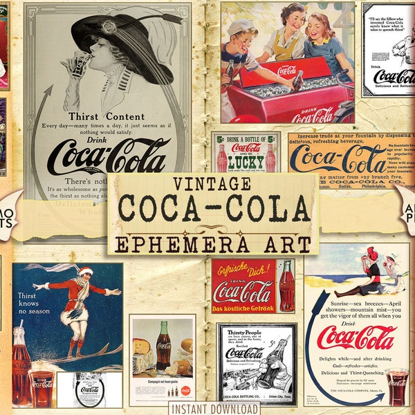 vintage Coca-Cola, Publicité âgée, Images vintage, Ephemera, Collage numérique, ATC, Image imprimable, Publicité antique, Kit de scrapbooking