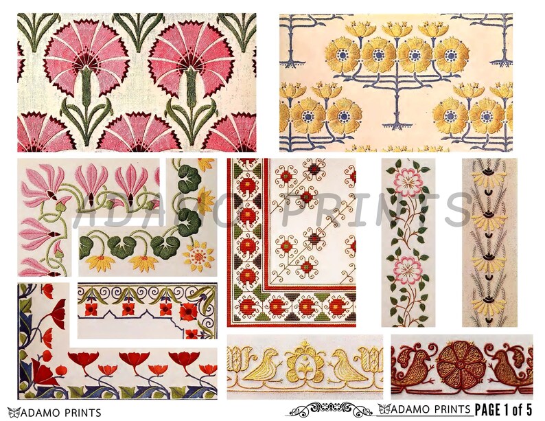 Download Motif Embroidery Pattern Set2 Digital Kit Vintage Art Flower Digital Images Junk Journal Ephemera Classic Alphabet Scrapbook Sewing Art Collectibles Prints Vadel Com