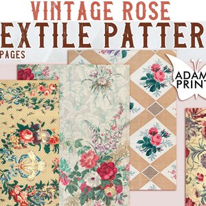 Vintage Rose textielpatroon, shabby, junk journaling kit, papier voor dagboekkit, digitaal behang, digitaal papier, afdrukbare achtergrond