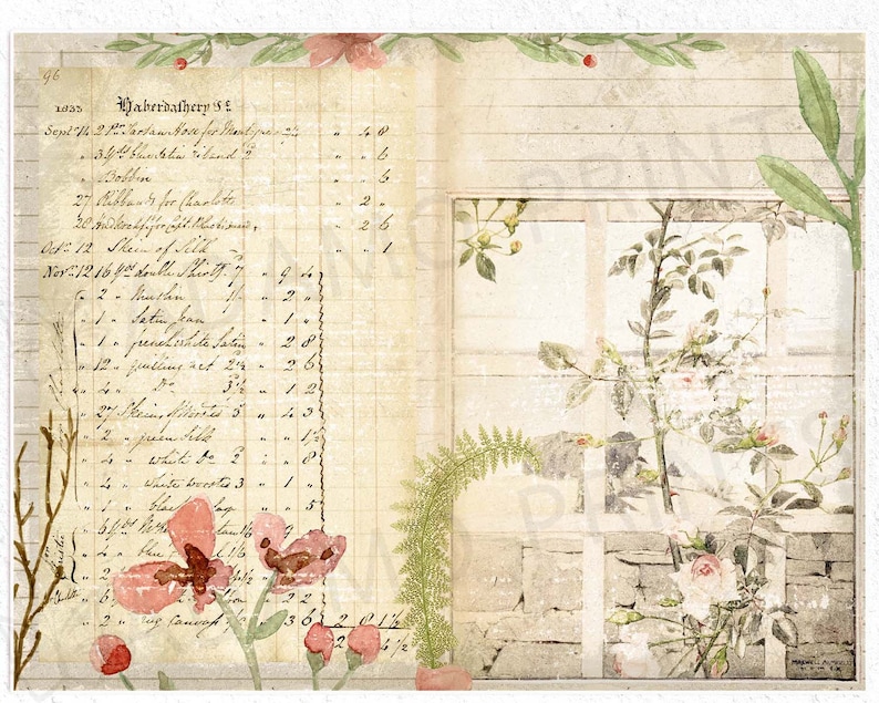 Botanical Garden Journal Kit, Journal Page, Ephemera Journal, Embellishments, Printable Journal Kit, Scrapbook Plants, Vintage Nature image 4