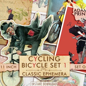 Set di biciclette da ciclismo vintage1, Immagini digitali, Classici Ephemera, Bicicletta digitale, Arte vintage, Ephemera Digital, Art Ephemera, ATC, Download