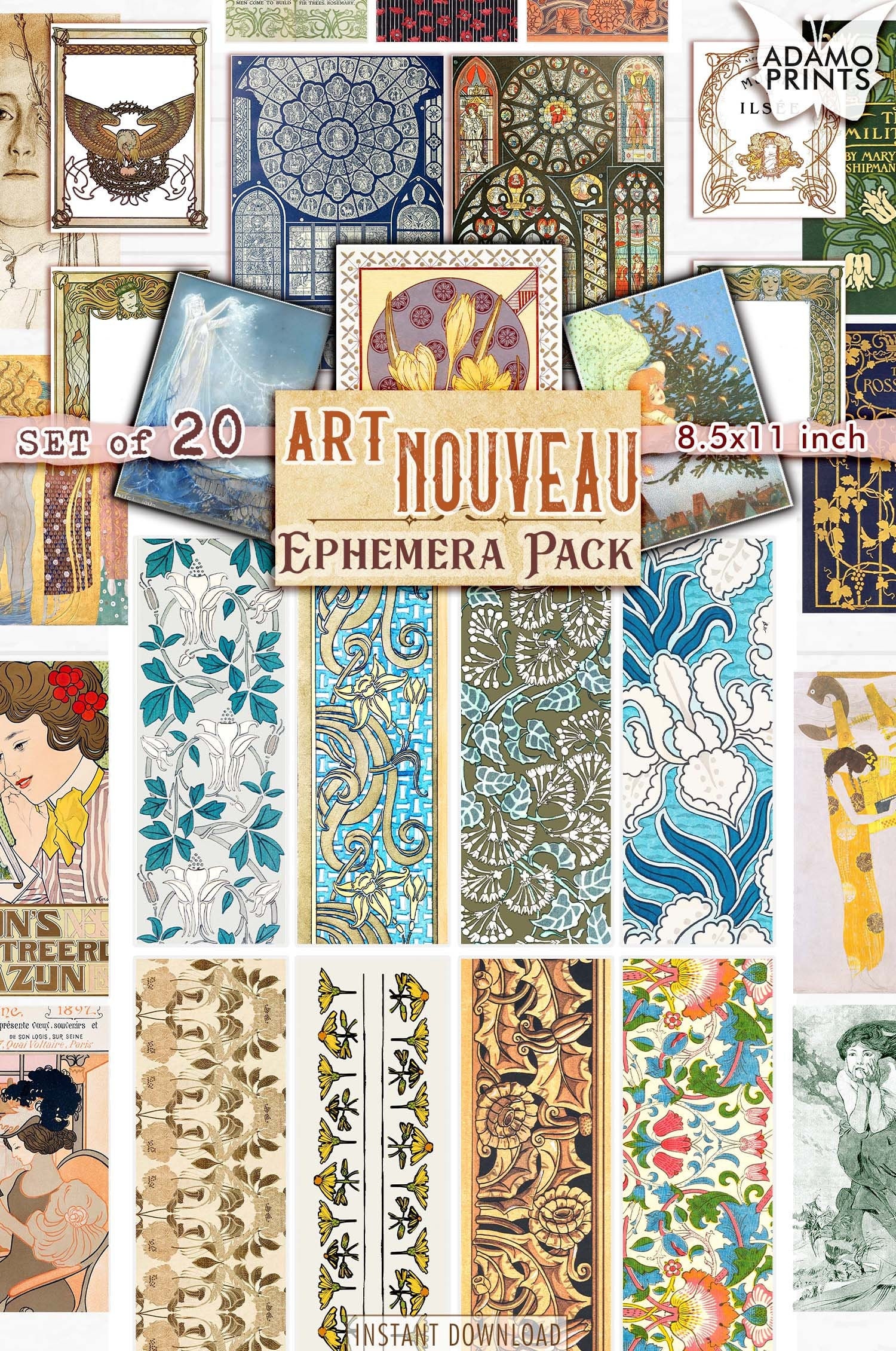 Art Nouveau Ephemera Pack Alphonse Mucha Digital Art Fussy Etsy