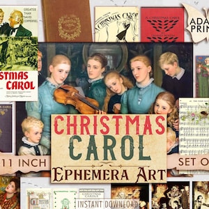 Canto di Natale, Arte vintage, Pagina del libro, ATC di Natale, Foglio collage natalizio, Scrapbook vintage natalizio, Diario spazzatura, Download digitale