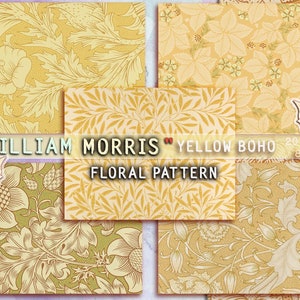 Motivo floreale Boho giallo di William Morris, carta da parati vittoriana, carta digitale, diario spazzatura, sfondo stampabile, kit album