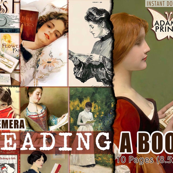 Reading A Book, Victorian Era, Digital Ephemera Classics, Digital Collage, Printable Images, Vintage Art, Art Ephemera, Download