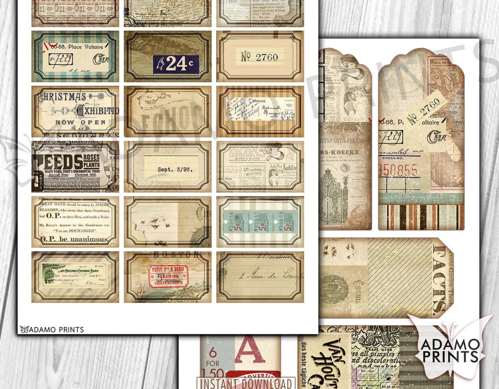 Vintage Script Label Tag Kit: Printable Collage Ephemera (PDF) - Etsy