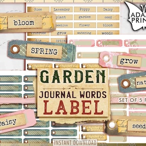 Garden Journal Words Label, Junk Journaling Words, Phrases, Defination, Mixed Media, Label, Scrapbooking, Printable, Ephemera Words