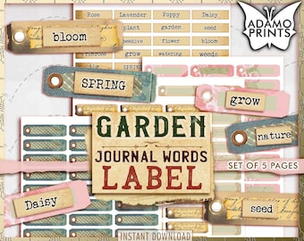 Garden Journal Words Label, Junk Journaling Words, Phrases, Defination, Mixed Media, Label, Scrapbooking, Printable, Ephemera Words