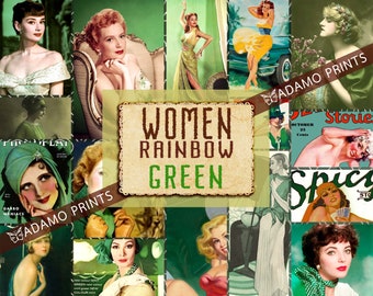 Women Rainbow Green, Photo, Ephemera Classic, Digital Image, Junk Journal, Vintage, Scrapbook Women Digital, Altered Art, Art Supplies