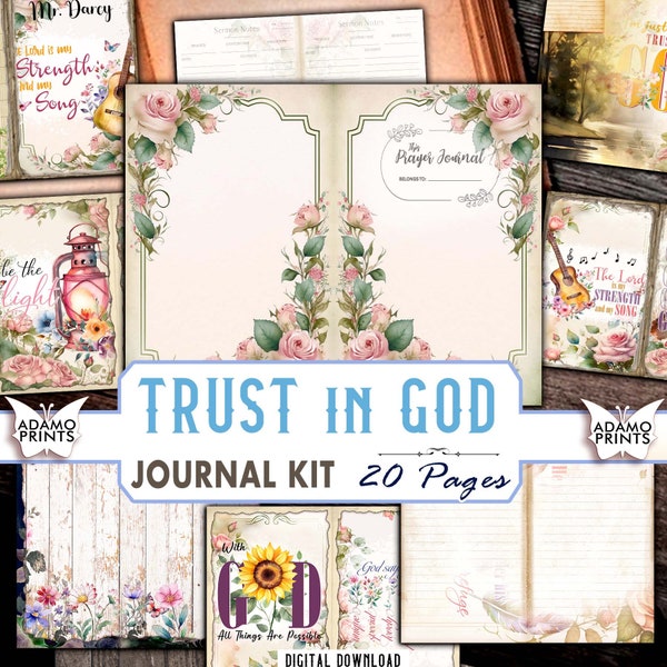 Trust in God Junk Journal Kit Faith Prayer Journal Jesus Collage Sheets Ephemera Christian Printable Scrapbook God Christian Paper Print