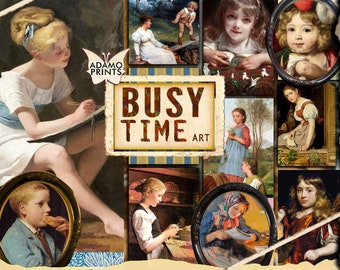 Busy Time, Children Digital, Ephemera Journal, Ephemera Classics, Digital Images, Scrapbook Ephemera, Digital Collage, Printable Images