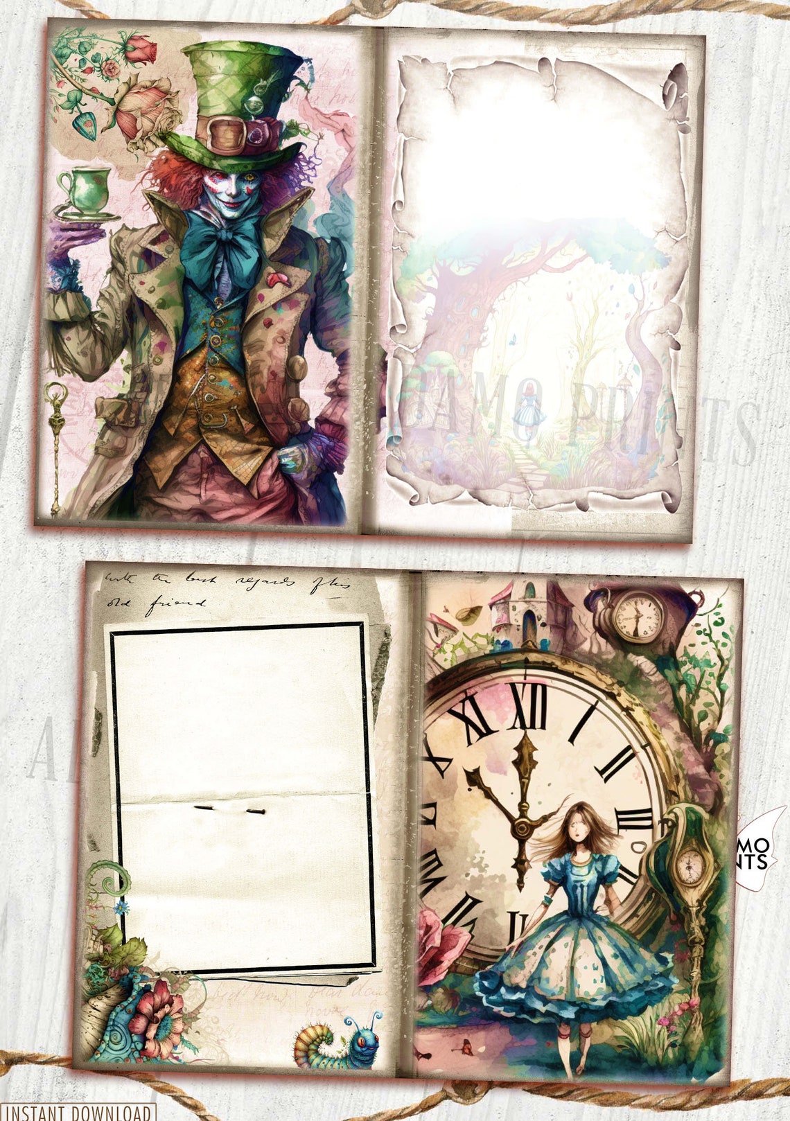 Classic Alice in Wonderland Junk Journal Kit, Alice Journal Pages ...
