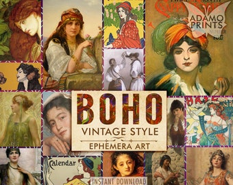 Boho Vintage Ephemera, Classic Art Images (Digital Download)