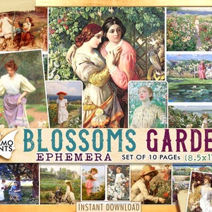 Blossoms Garden, Women Digital, Flower Digital, ATC, Ephemera Classics, Journal Supplies, Scrapbook Ephemera, Printable Images, Vintage Art