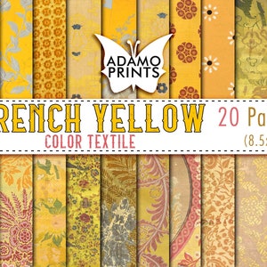 Französische Gelbe Farbe Textil, Junk Journaling Kit, Blume, Papier für Journal Kit, Wallpaper Digital, Digitales Papier, Printable Hintergrund