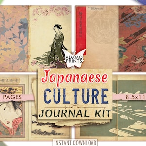 Kit de diario de cultura japonesa, página de diario, paquete de diario asiático, kit de diario basura digital, diario efímero, álbum de recortes Japón Vintage