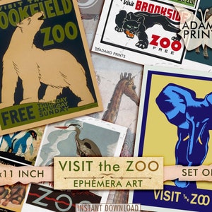 Besuch im Zoo, Junk Journal Ephemera, Scrapbook, Postkarte, ATC, Ephemera Classic, digitales Bild, Collage, Ephemera, digitale Bilder, Download